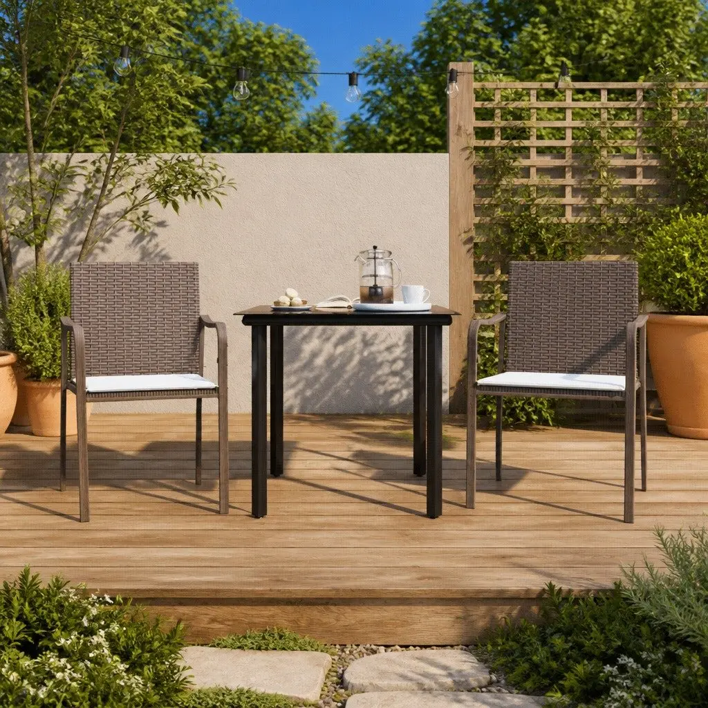 Garden Dining Set 3 Piece Poly Rattan Steel Frame Brown