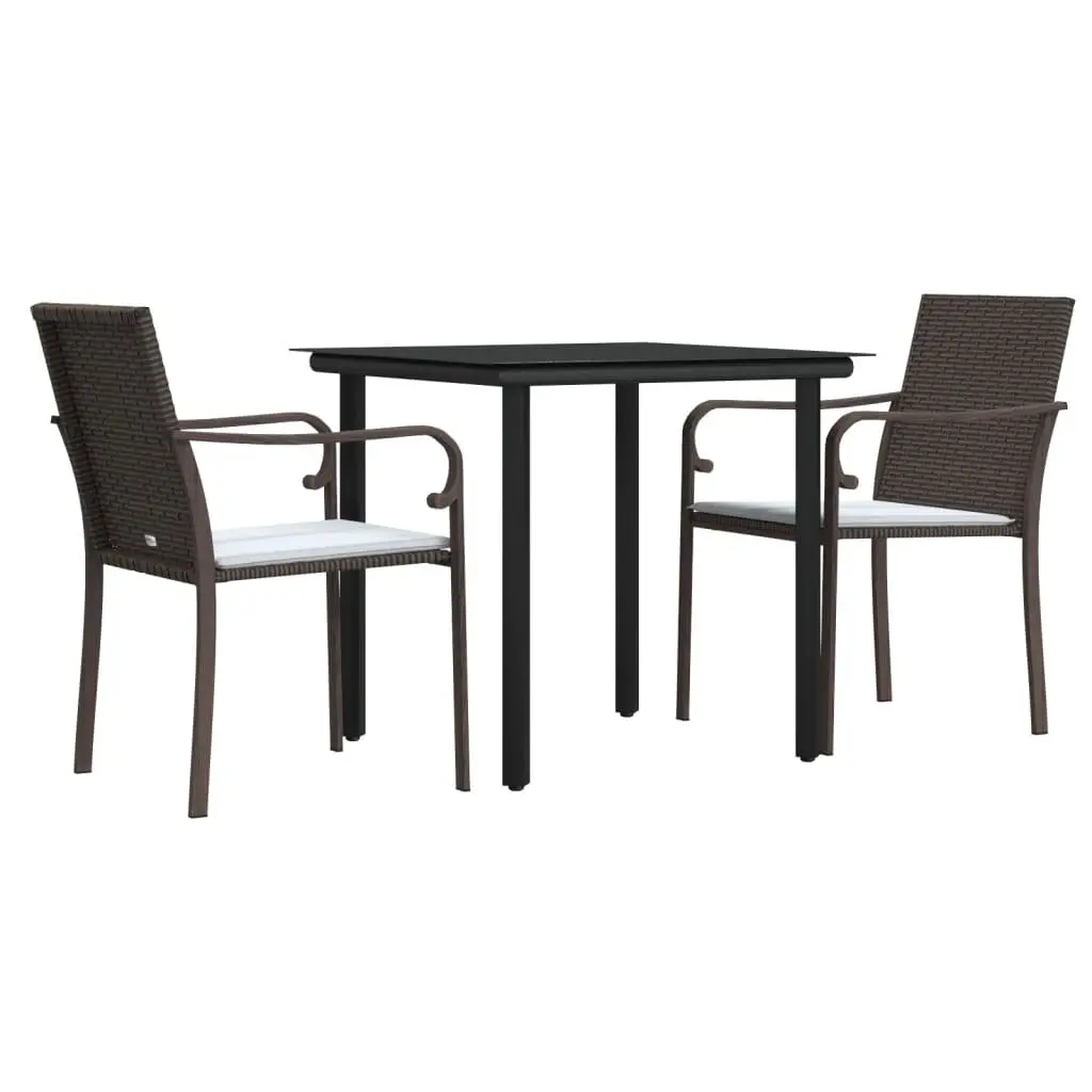 Garden Dining Set 3 Piece Poly Rattan Steel Frame Brown