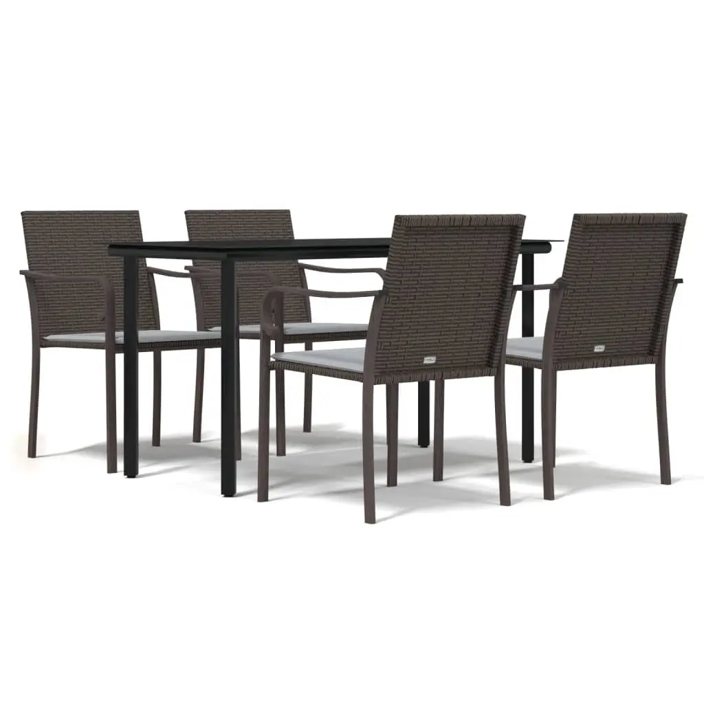 Garden Dining Set Poly Rattan Steel Frame Brown 5 Piece