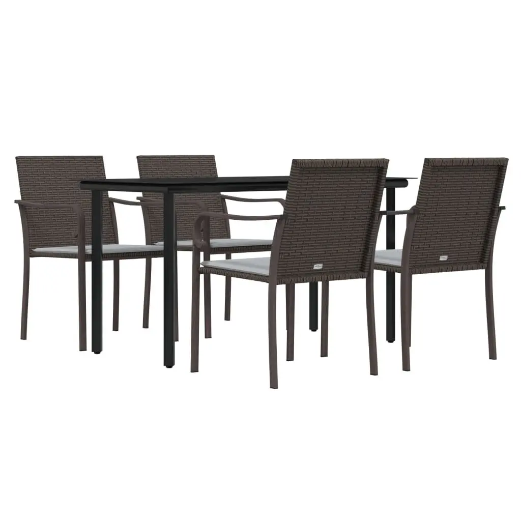 Garden Dining Set Poly Rattan Steel Frame Brown 5 Piece