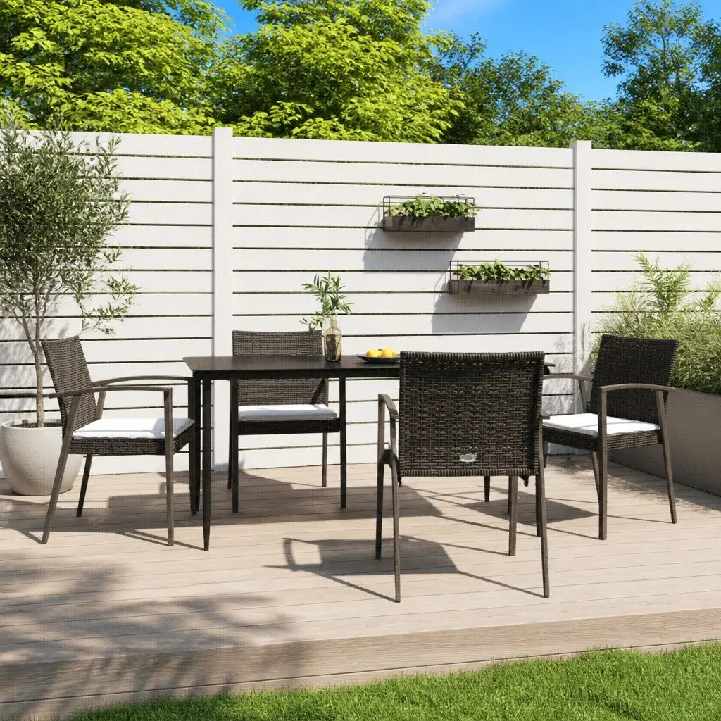 Garden Dining Set 5 Piece Outdoor Patio Furniture with Cushions Poly Rattan