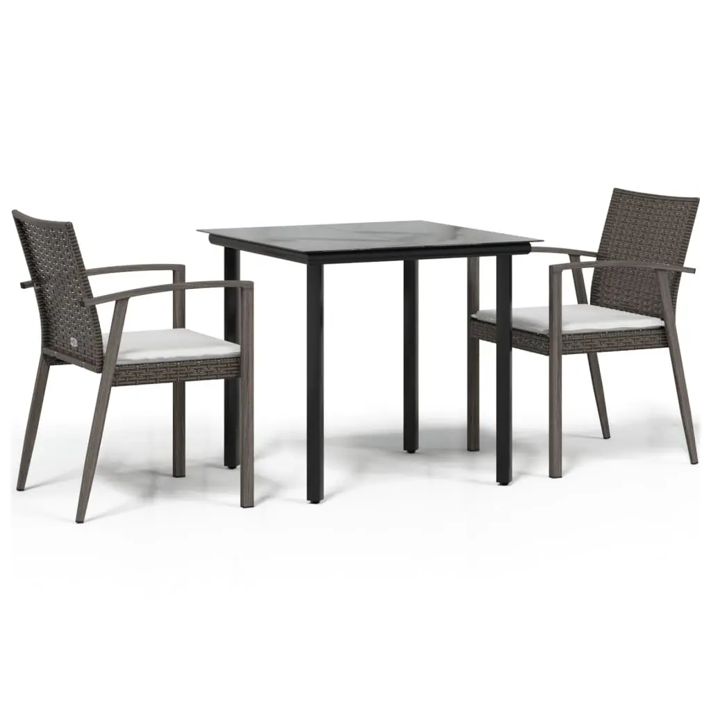 Outdoor Dining Set 3 Piece Steel Frame Brown PE Rattan Patio Table Chairs with Cushions