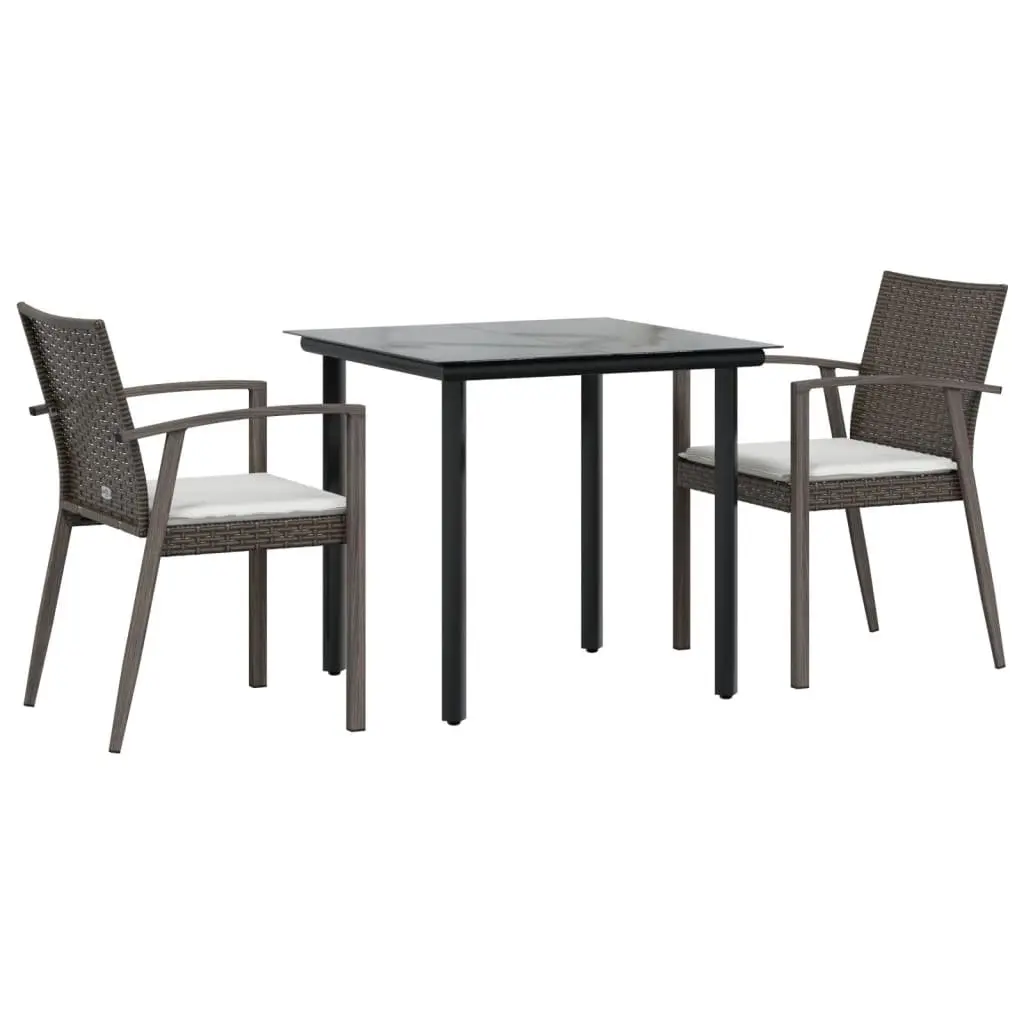Outdoor Dining Set 3 Piece Steel Frame Brown PE Rattan Patio Table Chairs with Cushions