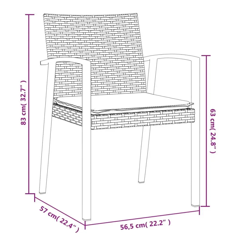 Outdoor Dining Set 3 Piece Steel Frame Brown PE Rattan Patio Table Chairs with Cushions