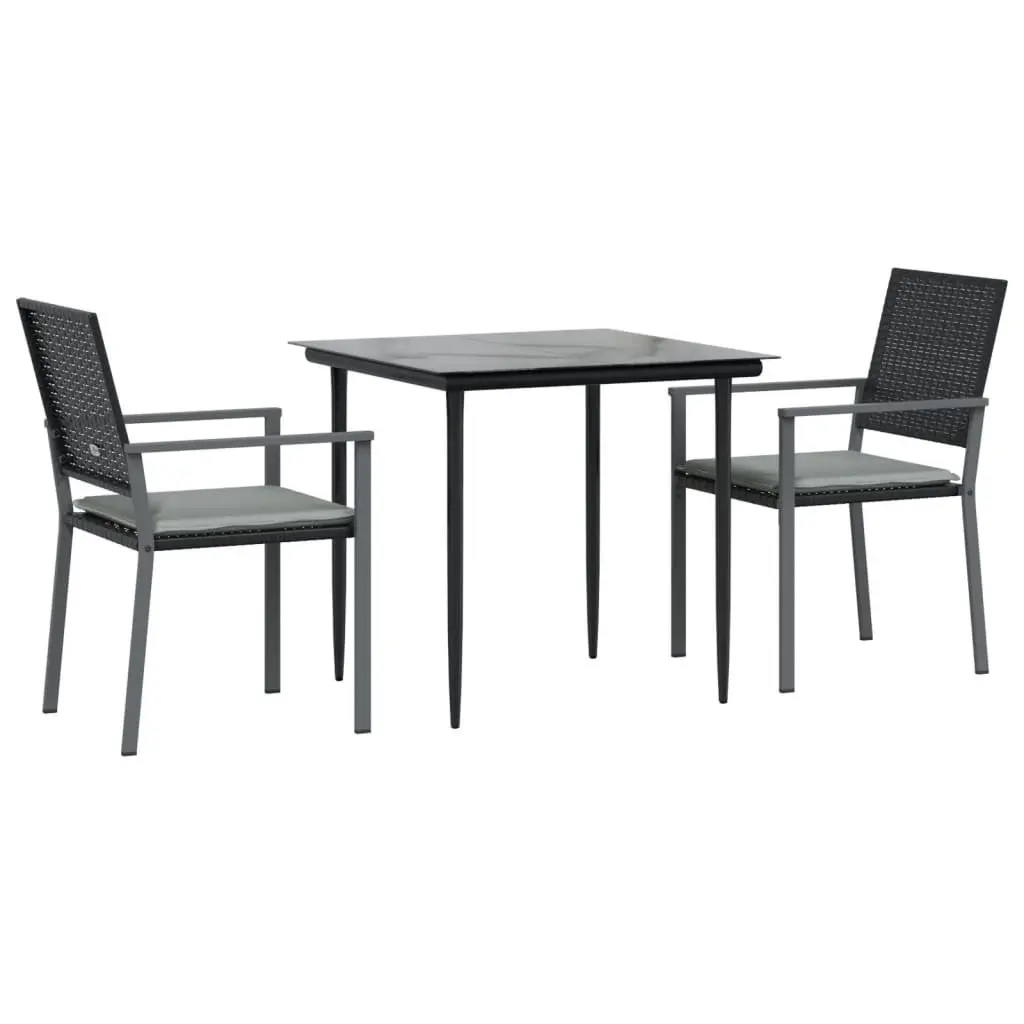 Garden Dining Set Poly Rattan Steel 3 Piece Outdoor Furniture Black