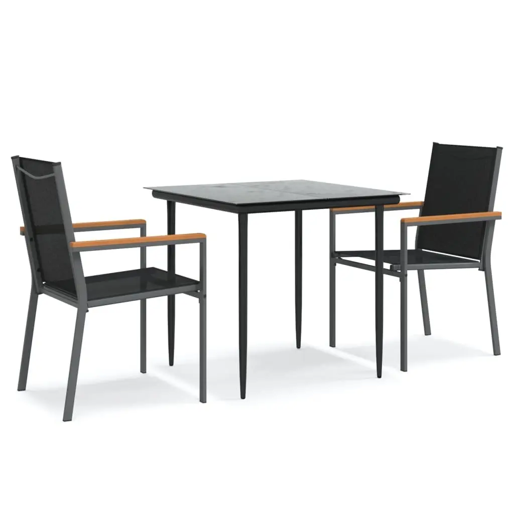 Garden Dining Set Steel Textilene Fabric 3 Piece Black Outdoor Furniture