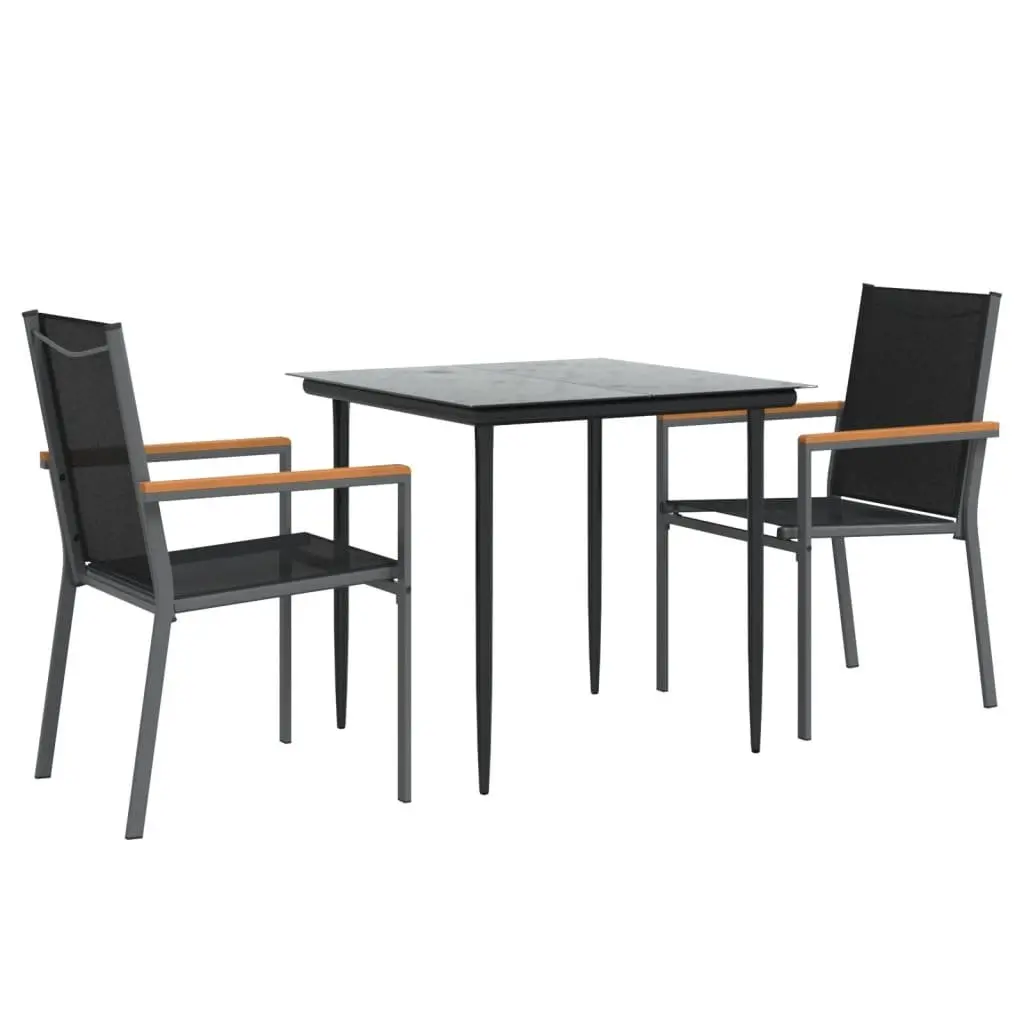 Garden Dining Set Steel Textilene Fabric 3 Piece Black Outdoor Furniture