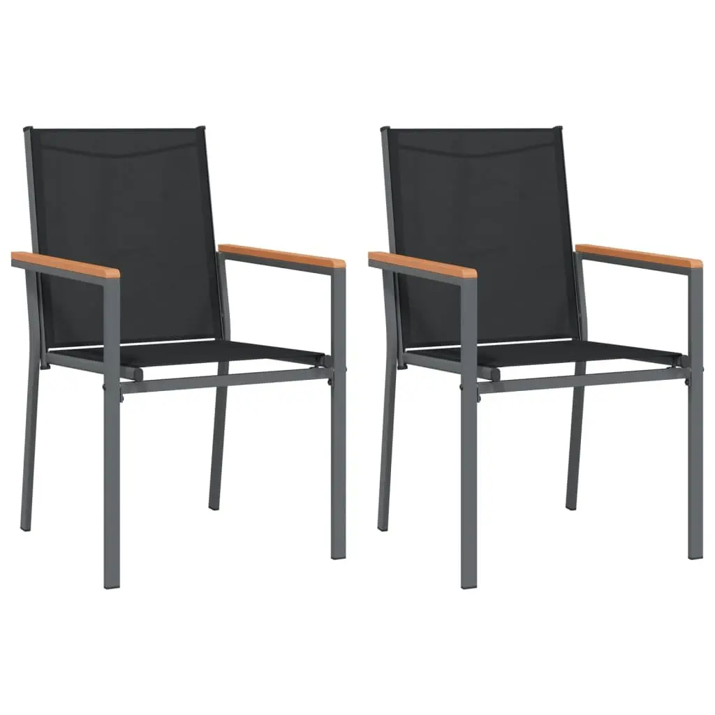 Garden Dining Set Steel Textilene Fabric 3 Piece Black Outdoor Furniture