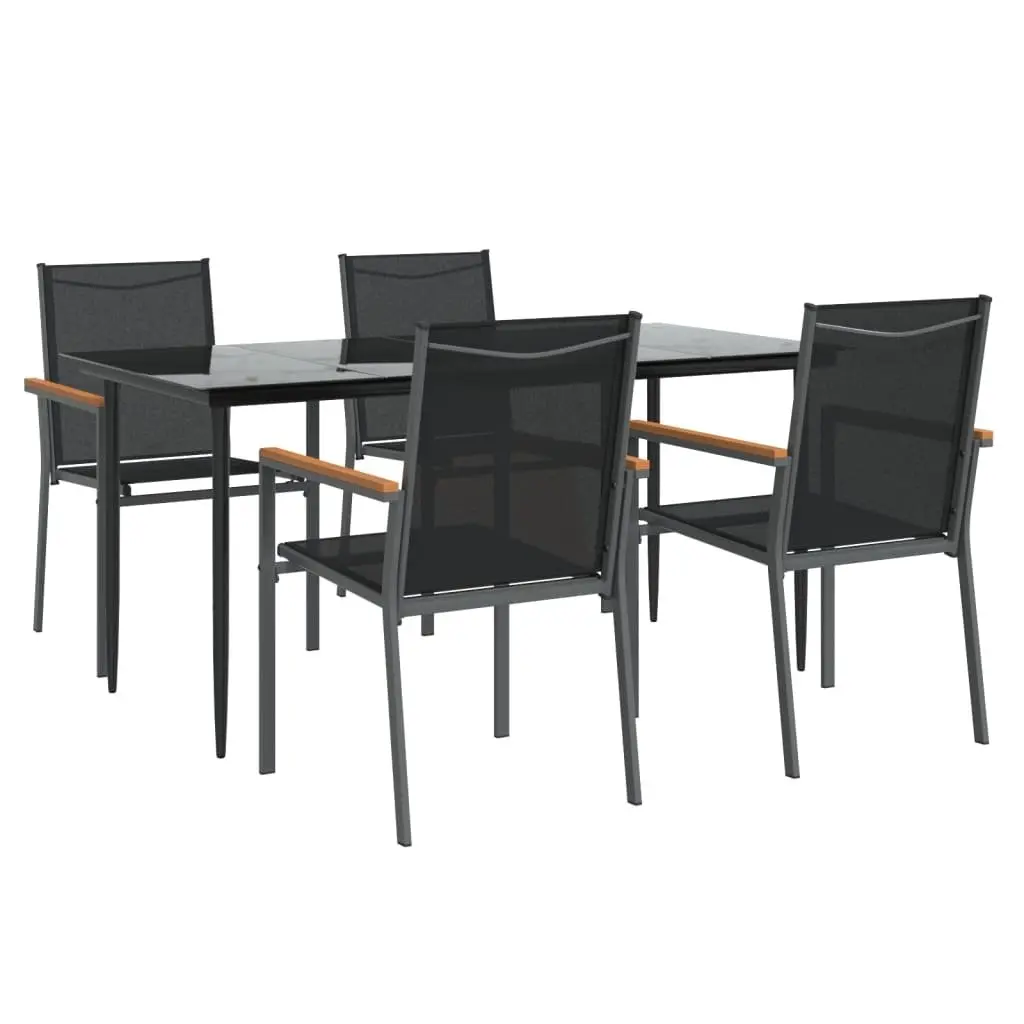 Outdoor Dining Set Black Textilene Steel Frame 5 Piece Table and Chairs