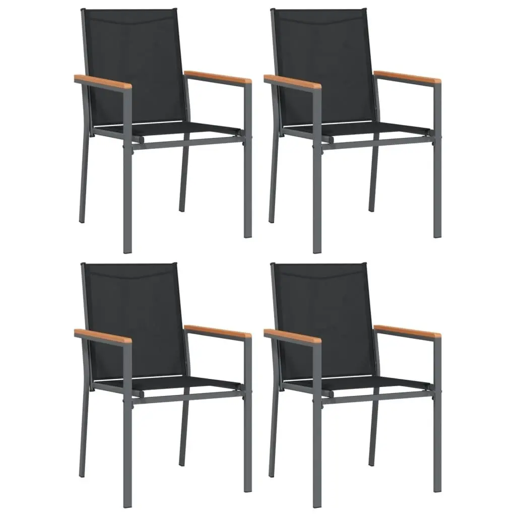 Outdoor Dining Set Black Textilene Steel Frame 5 Piece Table and Chairs