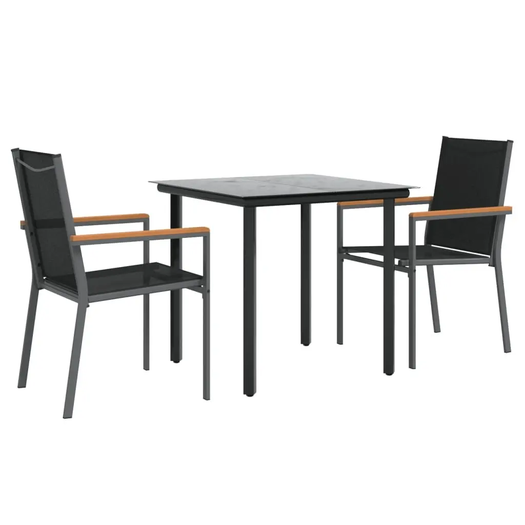 3 Piece Outdoor Dining Set Steel Table Textilene Black Chairs