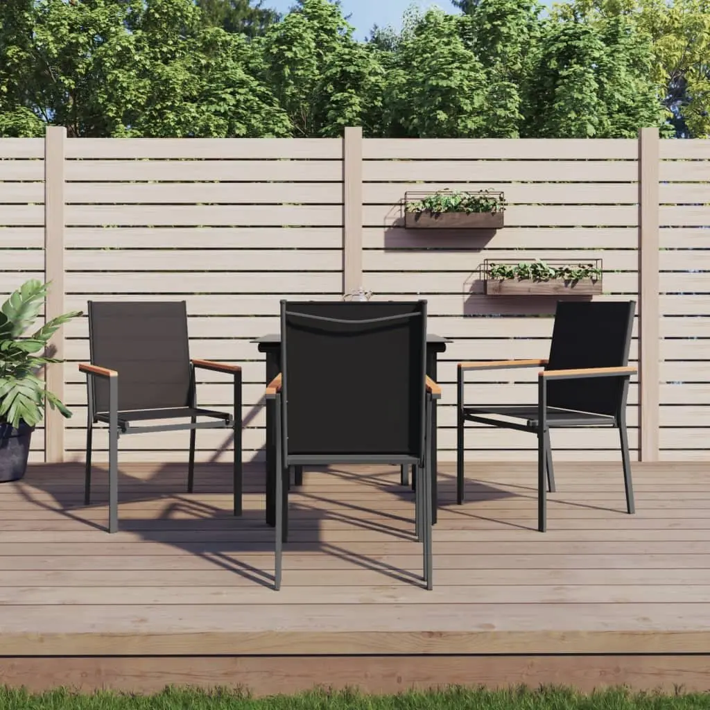 Garden Dining Set Black Steel Textilene 5 Piece Outdoor Furniture