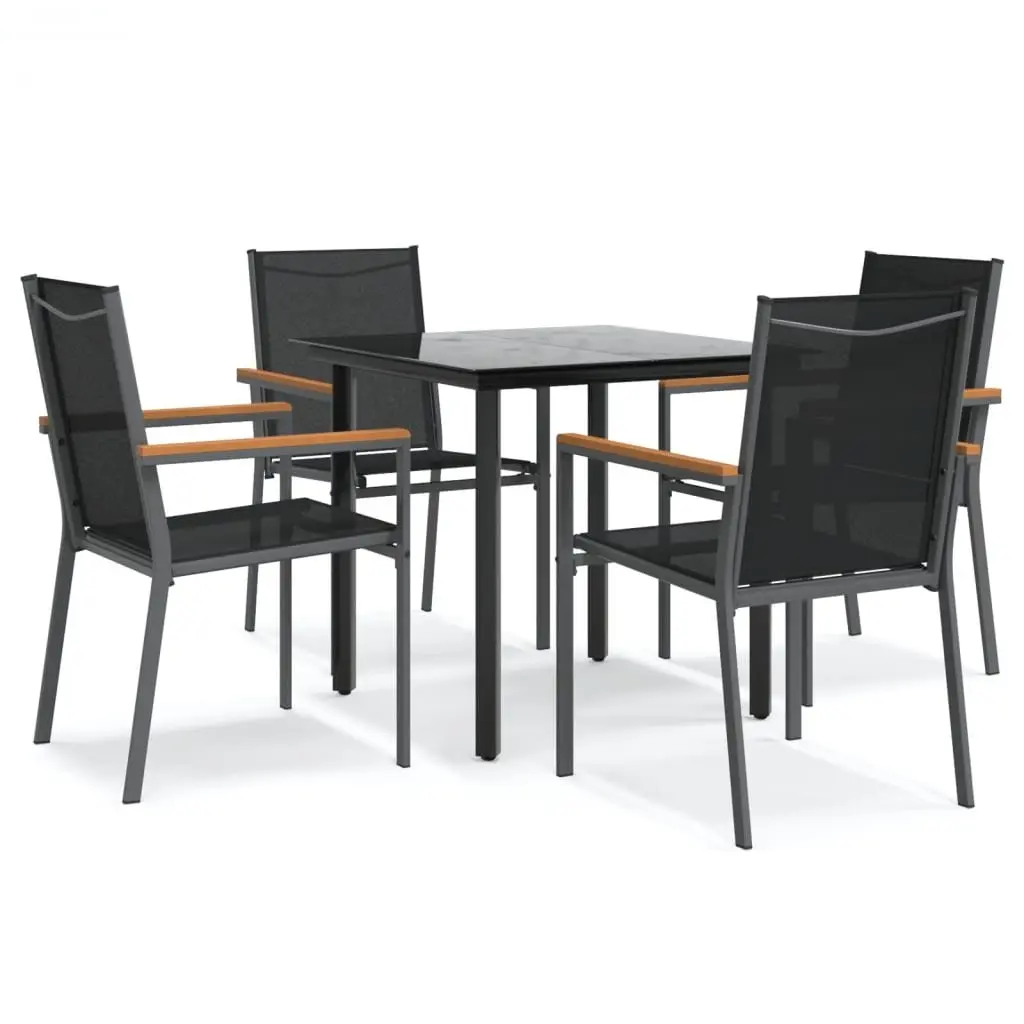Garden Dining Set Black Steel Textilene 5 Piece Outdoor Furniture