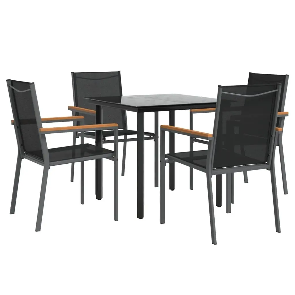 Garden Dining Set Black Steel Textilene 5 Piece Outdoor Furniture