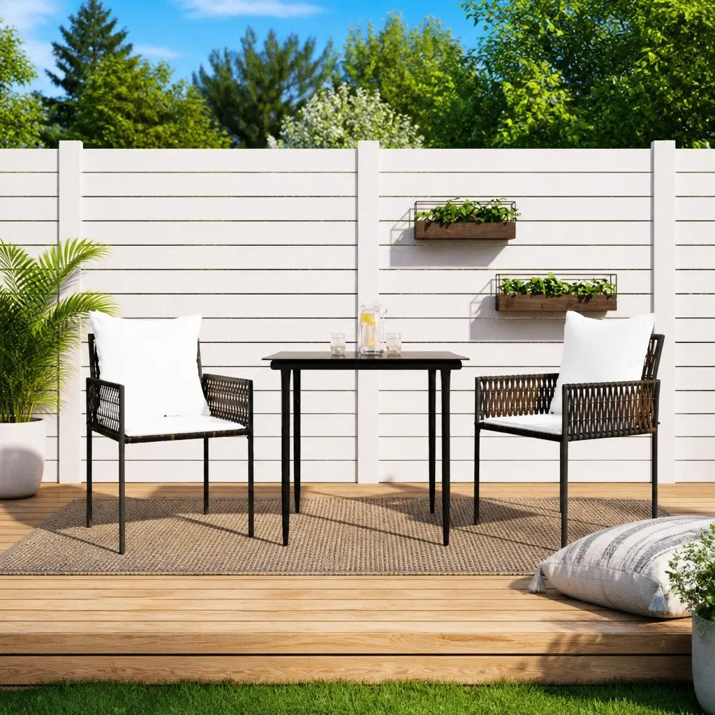 Garden Dining Set PE Rattan Steel Frame 3 Piece Brown with Cushions