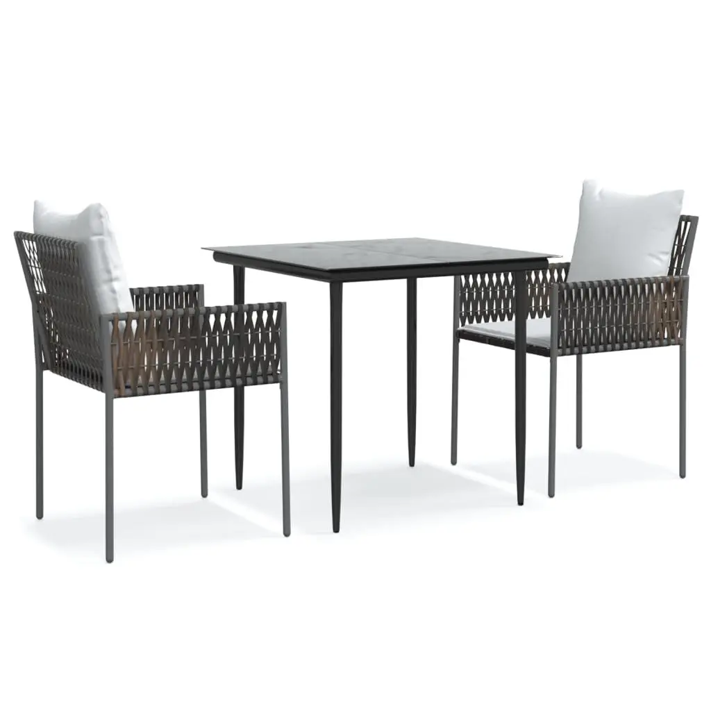 Garden Dining Set PE Rattan Steel Frame 3 Piece Brown with Cushions
