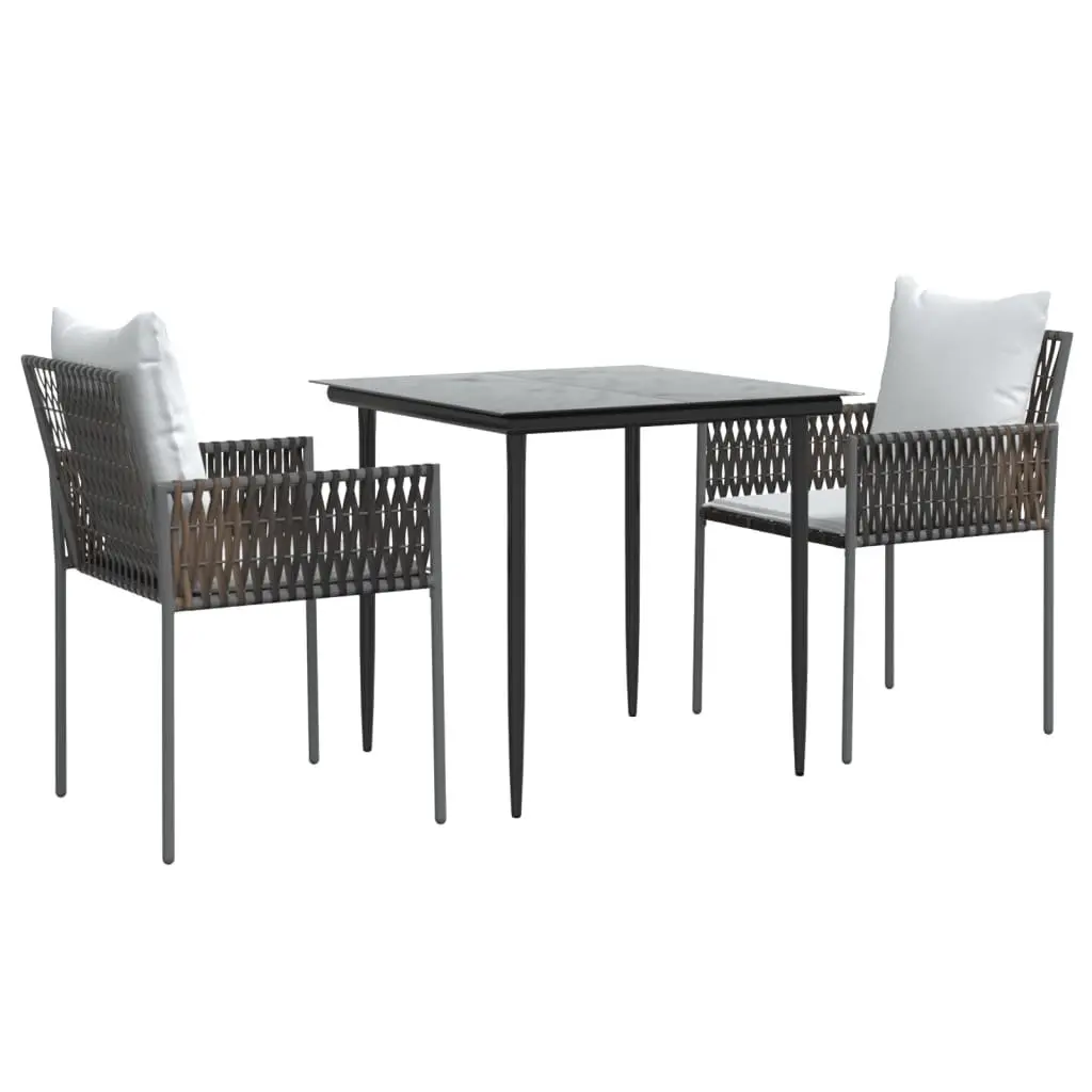 Garden Dining Set PE Rattan Steel Frame 3 Piece Brown with Cushions