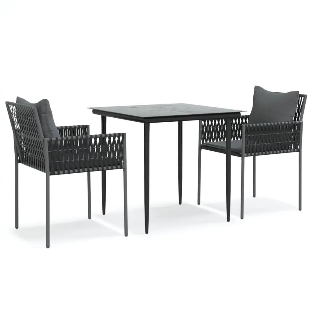 Garden Dining Set PE Rattan Steel Frame Tempered Glass 3 Piece Black