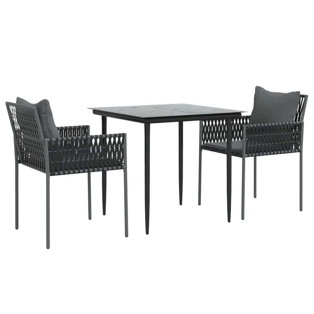 Garden Dining Set PE Rattan Steel Frame Tempered Glass 3 Piece Black