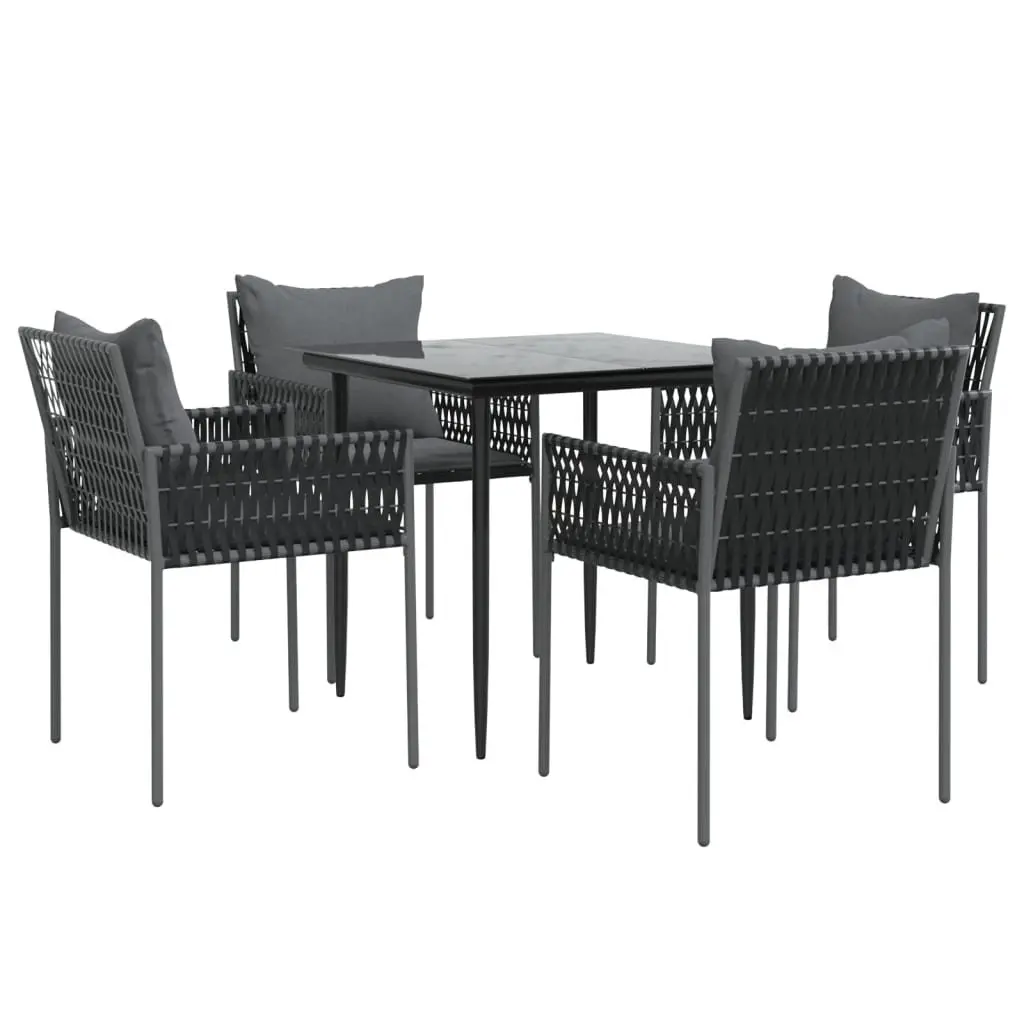 5 Piece Garden Dining Set Poly Rattan Steel Outdoor Furniture Black