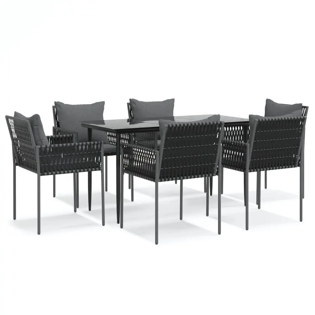 Garden Dining Set 7 Piece Outdoor Furniture Black Steel Frame PE Rattan Chairs