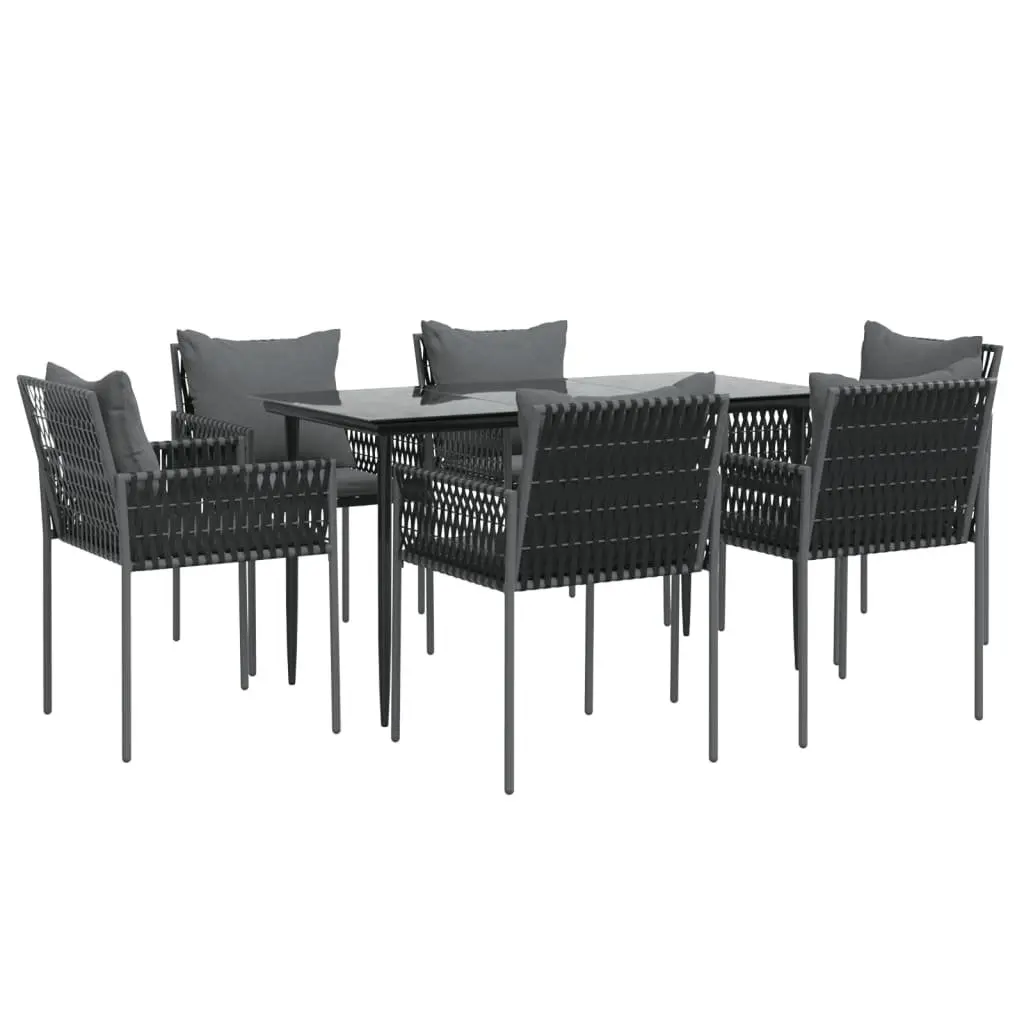 Garden Dining Set 7 Piece Outdoor Furniture Black Steel Frame PE Rattan Chairs