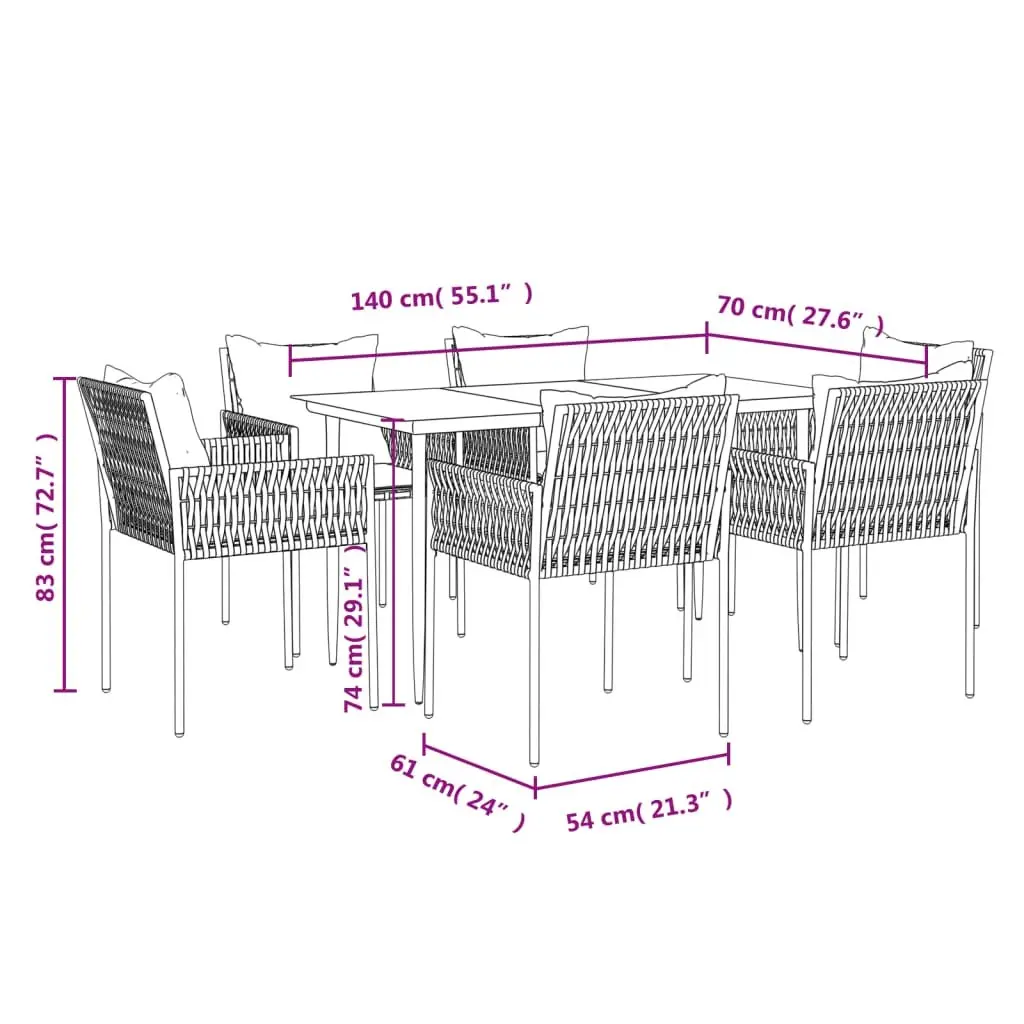 Garden Dining Set 7 Piece Outdoor Furniture Black Steel Frame PE Rattan Chairs