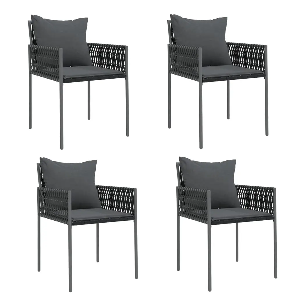 5 Piece Black Poly Rattan Dining Set Steel Frame Chairs with Cushions Outdoor Furniture