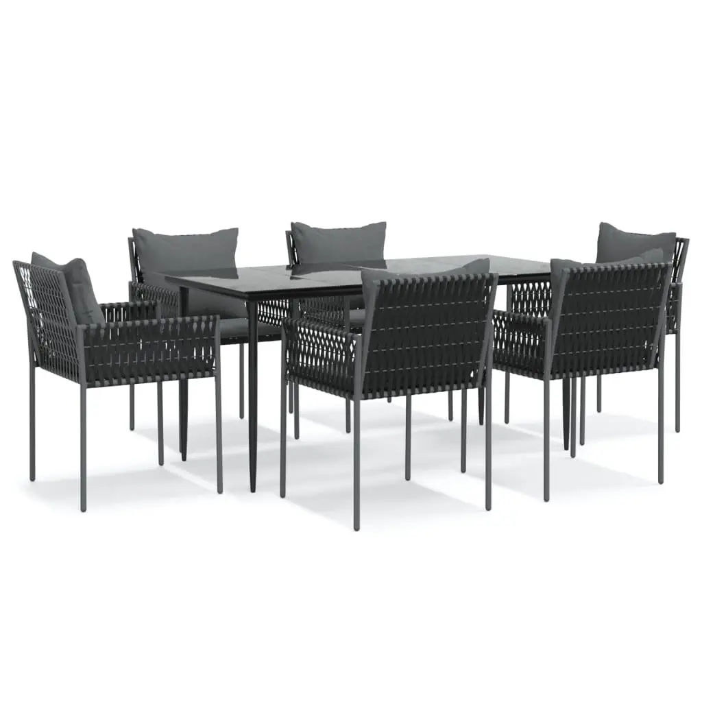7 Piece Garden Dining Set Poly Rattan Steel Black