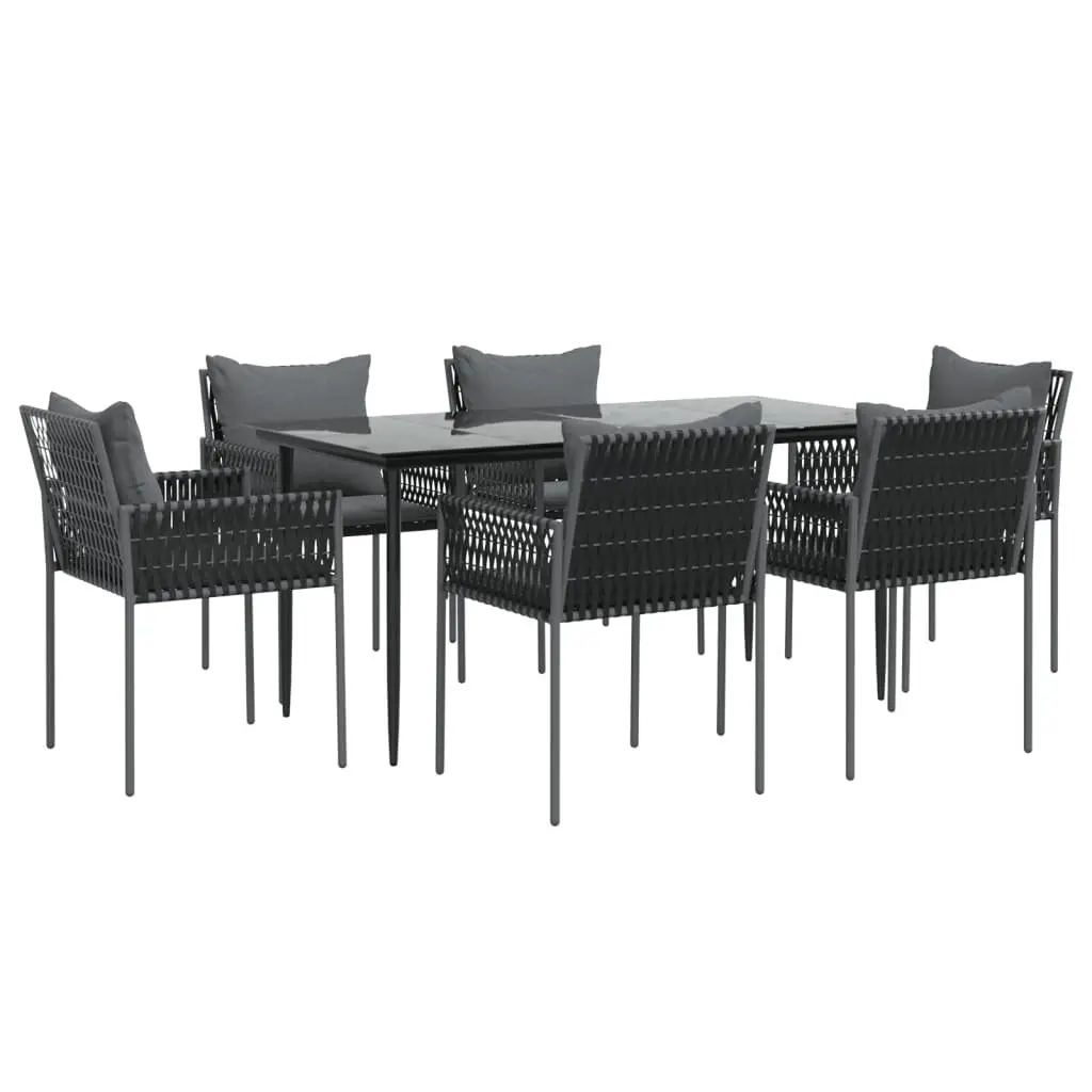 7 Piece Garden Dining Set Poly Rattan Steel Black