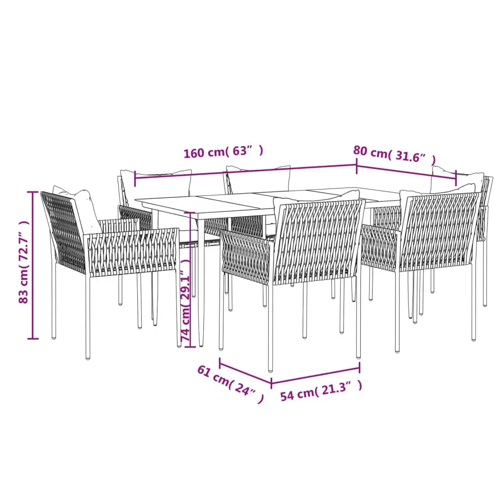 7 Piece Garden Dining Set Poly Rattan Steel Black