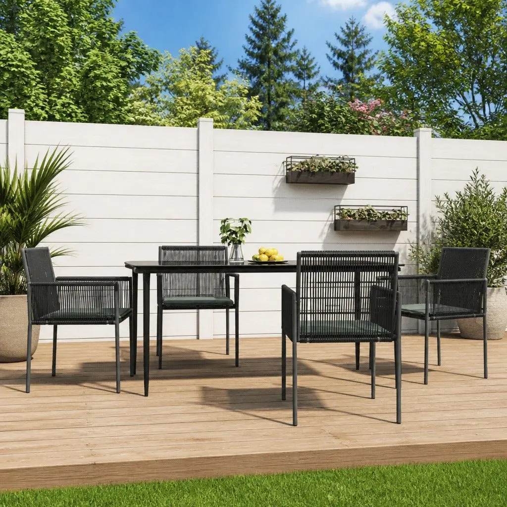 5 Piece Garden Dining Set PE Rattan Steel Frame Black Outdoor Furniture