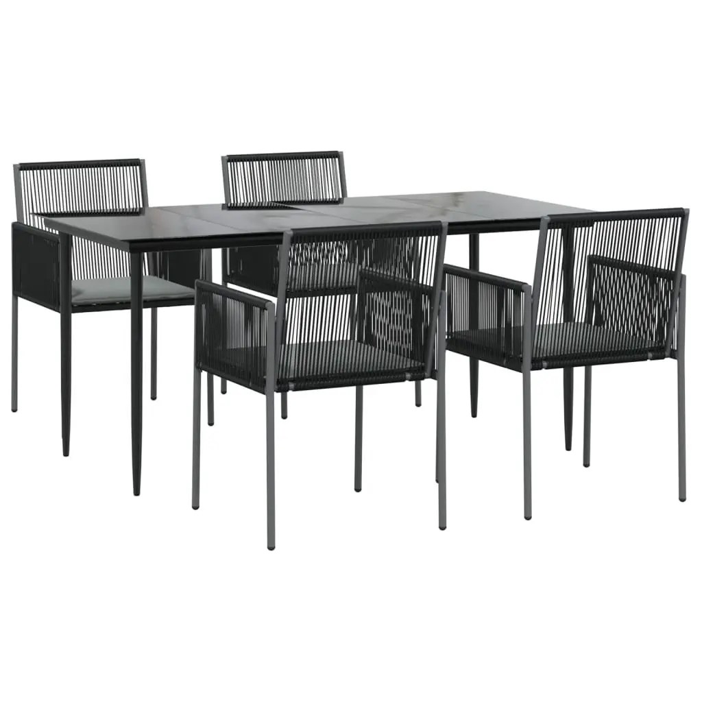 5 Piece Garden Dining Set PE Rattan Steel Frame Black Outdoor Furniture