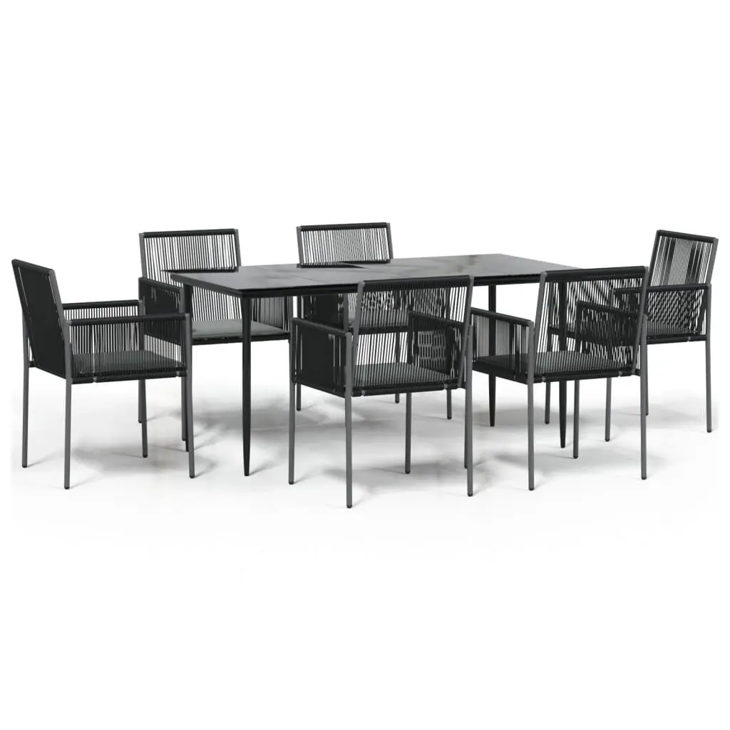 7 Piece Outdoor Garden Dining Set Black PE Rattan Steel Frame Tempered Glass