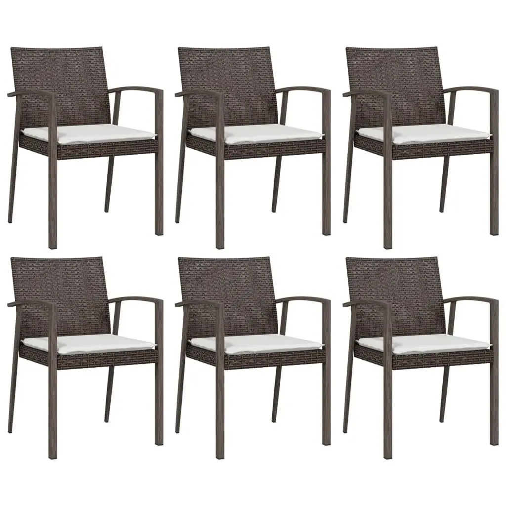 Garden Chairs Set 6 Piece PE Rattan Brown Outdoor Seating with Cushions