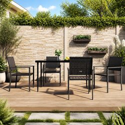 Set of 4 Comfortable Black Garden Chairs for Outdoor Use