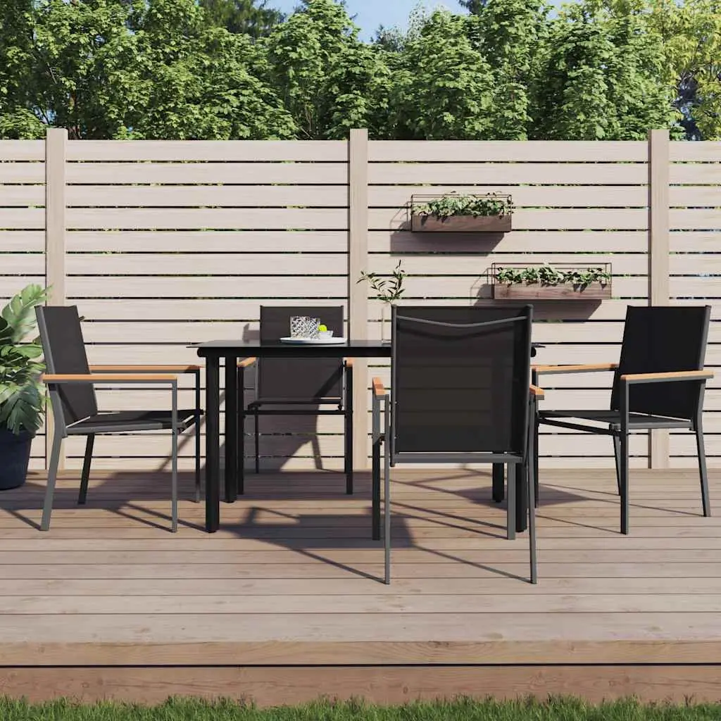 Outdoor Garden Chairs Steel Textilene 4 Piece Black Patio Seating Set