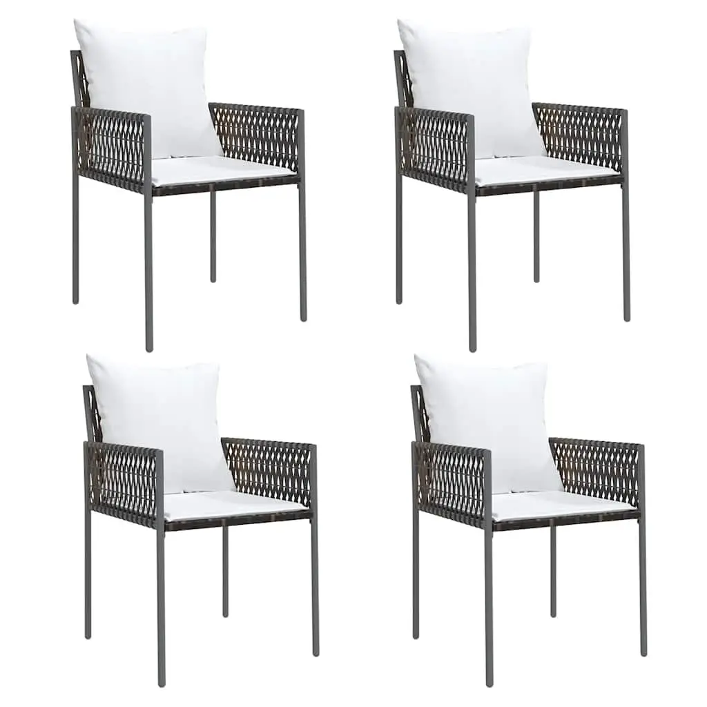 Outdoor Chairs Brown 4 Piece Set PE Rattan Steel Frame with Cushions