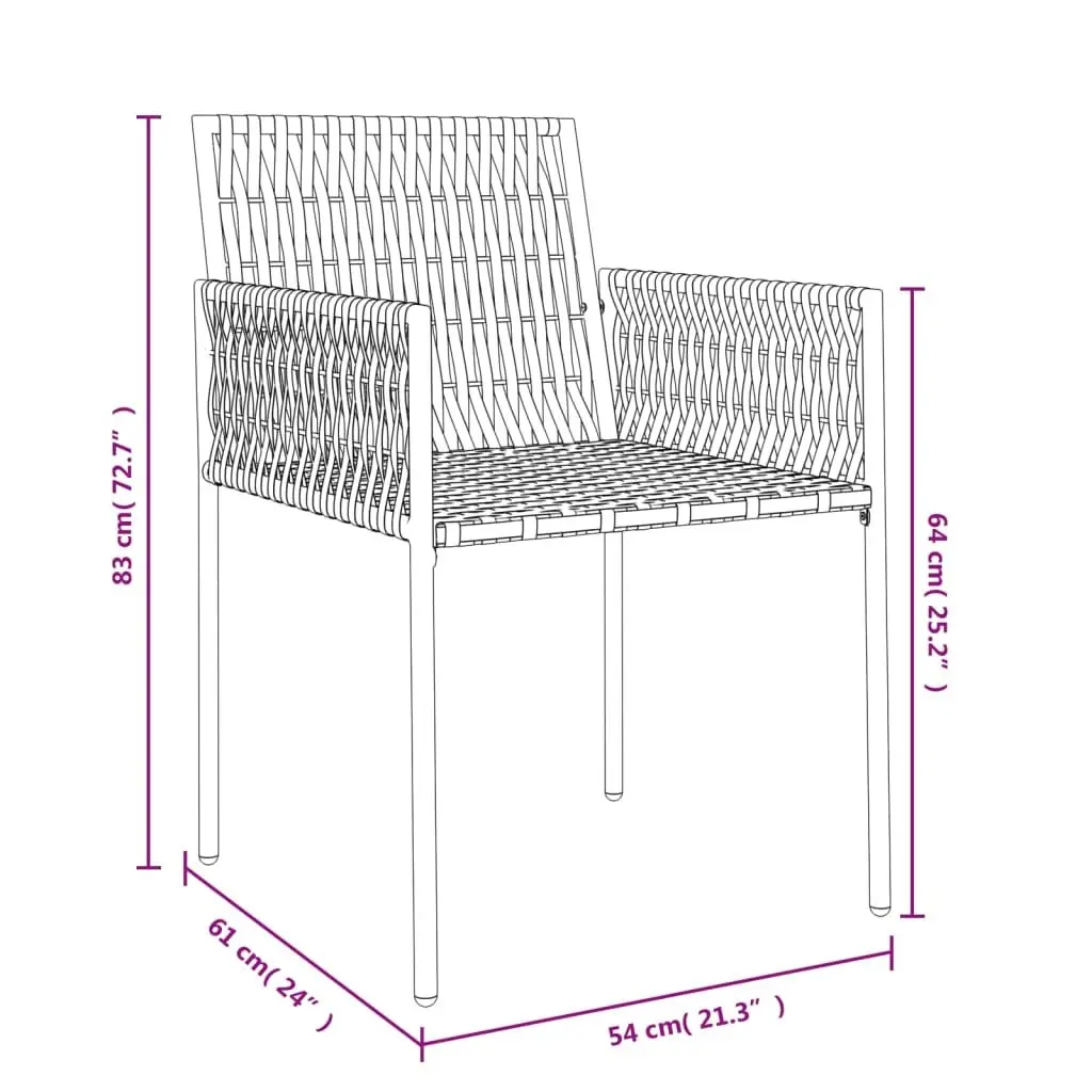 Outdoor Garden Chairs PE Rattan Steel Frame Set of 4 Black with Cushions