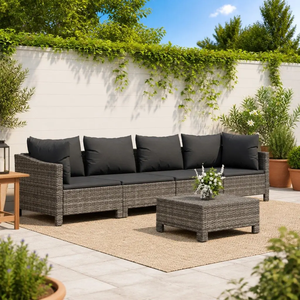 5 Piece Outdoor Garden Lounge Set Poly Rattan Grey