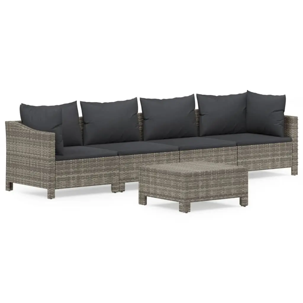 5 Piece Outdoor Garden Lounge Set Poly Rattan Grey