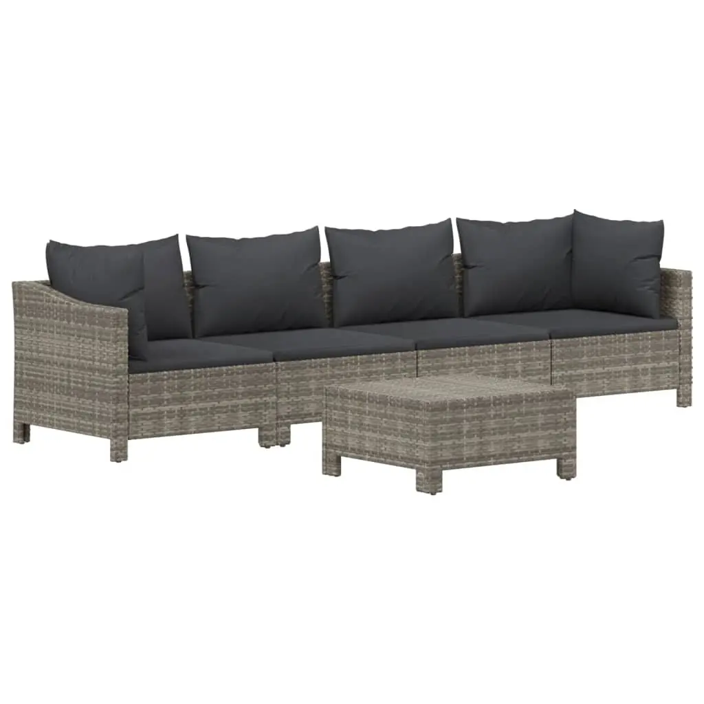 5 Piece Outdoor Garden Lounge Set Poly Rattan Grey