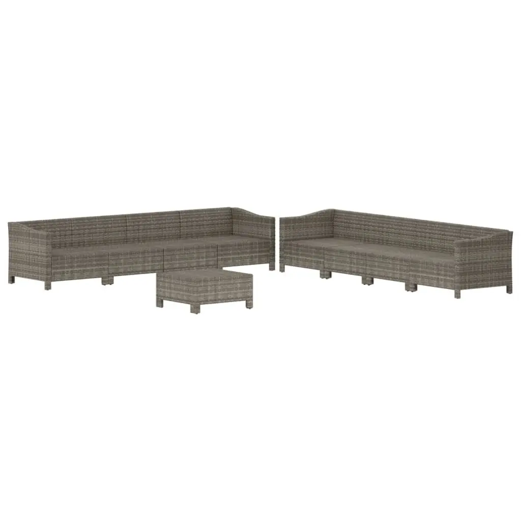 Garden Lounge Set 9 Piece Outdoor Furniture Grey Poly Rattan with Cushions