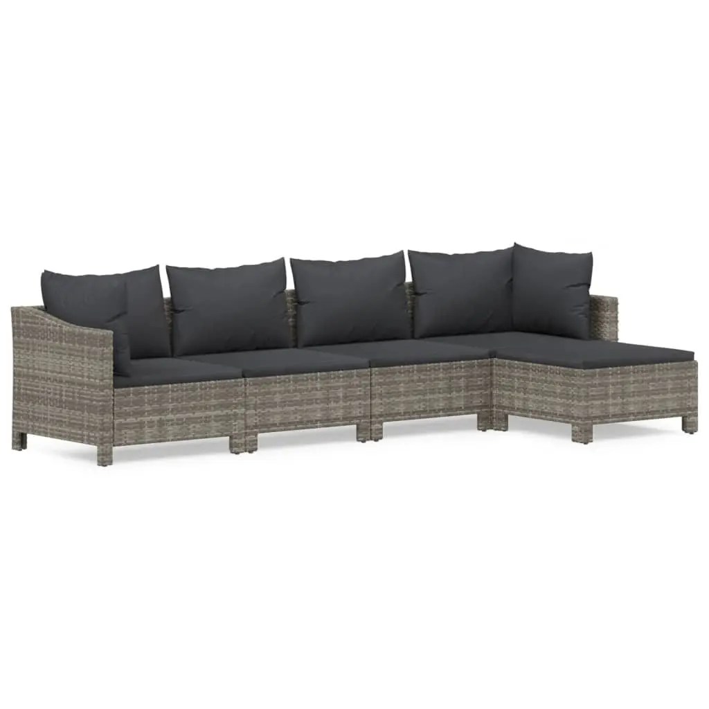 5 Piece Garden Lounge Set Modular Outdoor Furniture Grey PE Rattan Cushions Seating