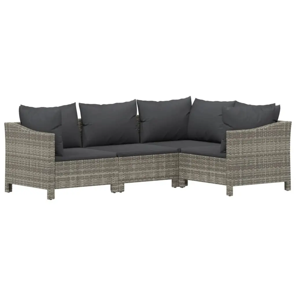 Garden Lounge Set 4 Piece Outdoor Furniture with Cushions Grey Rattan