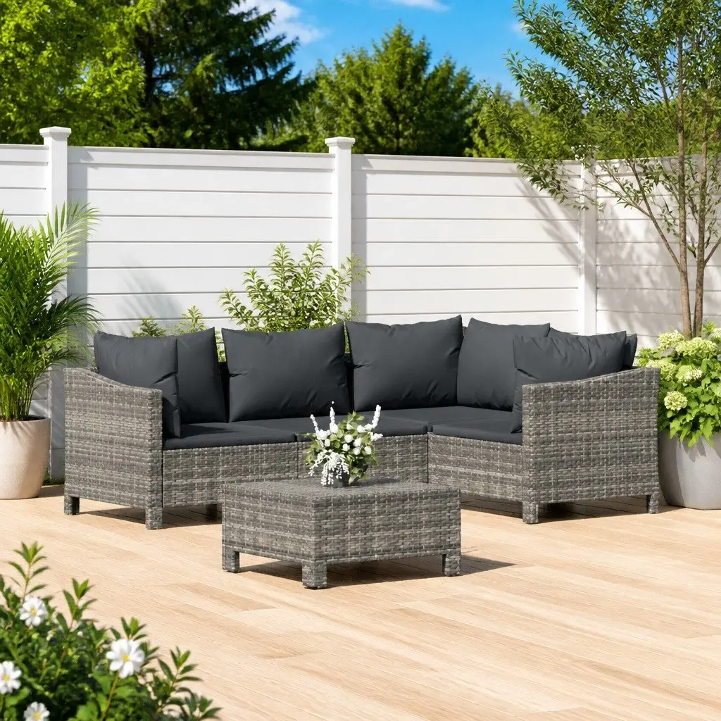 Garden Lounge Set PE Rattan 5 Piece Outdoor Furniture Grey Cushions Modular