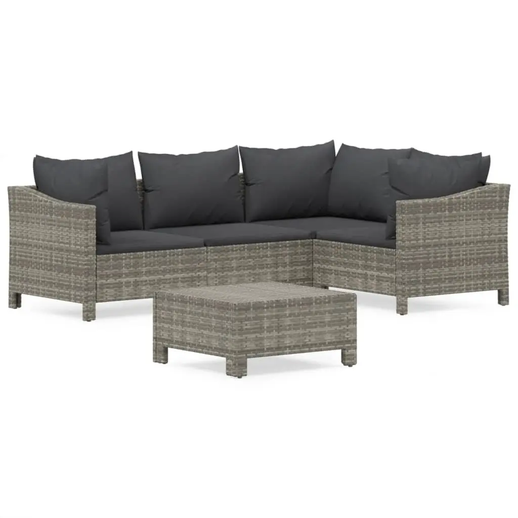 Garden Lounge Set PE Rattan 5 Piece Outdoor Furniture Grey Cushions Modular