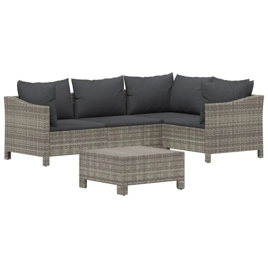Garden Lounge Set PE Rattan 5 Piece Outdoor Furniture Grey Cushions Modular
