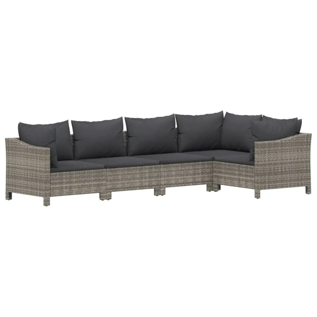 5 Piece Grey PE Rattan Garden Lounge Set with Cushions Outdoor Furniture