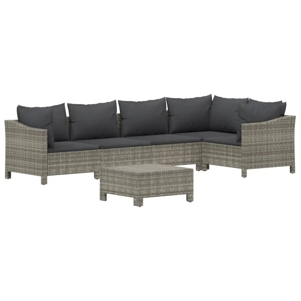 6 Piece Modular Garden Lounge Set Grey PE Rattan with Cushions